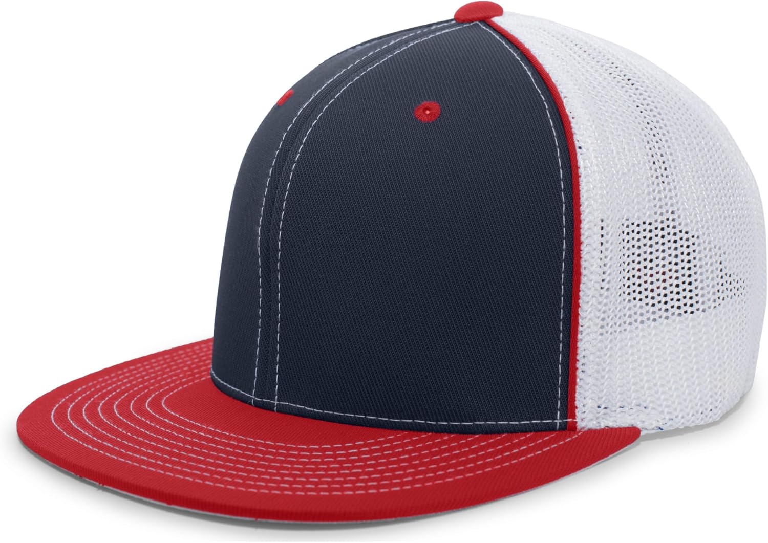 Pacific Headwear D-Series Trucker Pacflex Cap, Navy/White/Red, L/XL