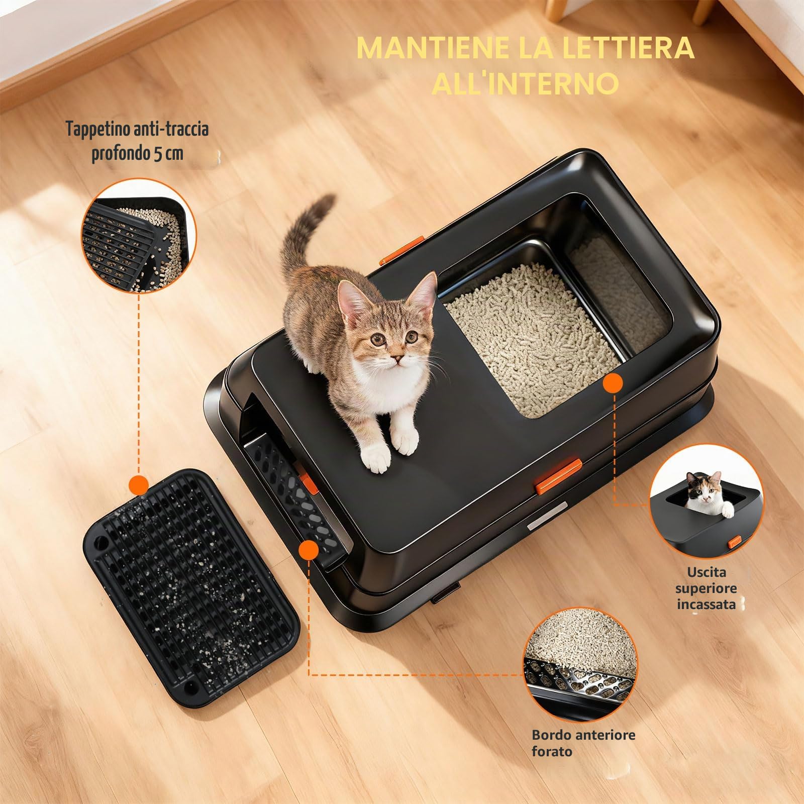 Lettiera per Gatti in Acciaio Inox, Toilette per Gatti XL con Doppio Ingresso e Tappetino Anti-Sabbia, Lettiera Gatto Chiusa Antitrabocco Grandi e Multiuso Cat Litter Box