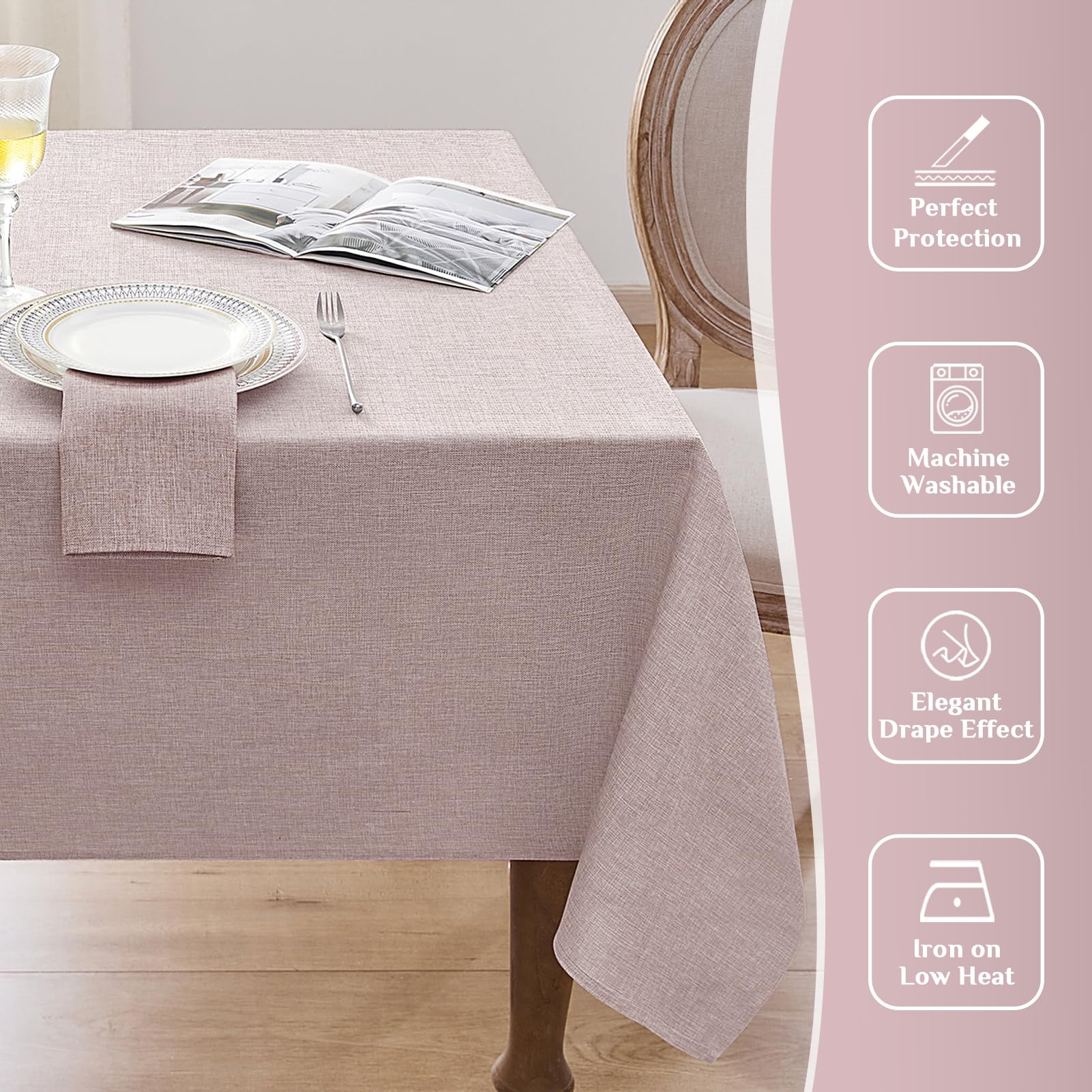 Softalker Tovaglia Natalizia Antimacchia 18 posti Grandi Tovaglia Rettangolare 350x150 cm Tovaglie in Finto Lino Decorativa Ideale per Capodanno, Sala da Pranzo,Feste, all'Aperto (Marron Rosé)