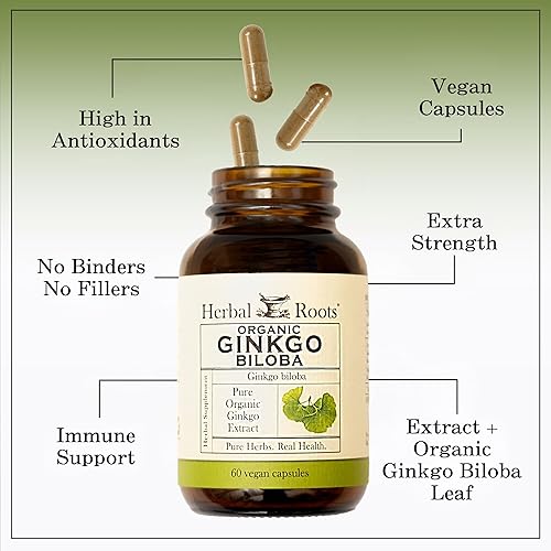Miniatura 4 de Herbal Roots Ginkgo Biloba Orgánico Hecho con Hoja y Extracto de Ginkgo Orgánico Puro - 60 Cápsulas Veganas