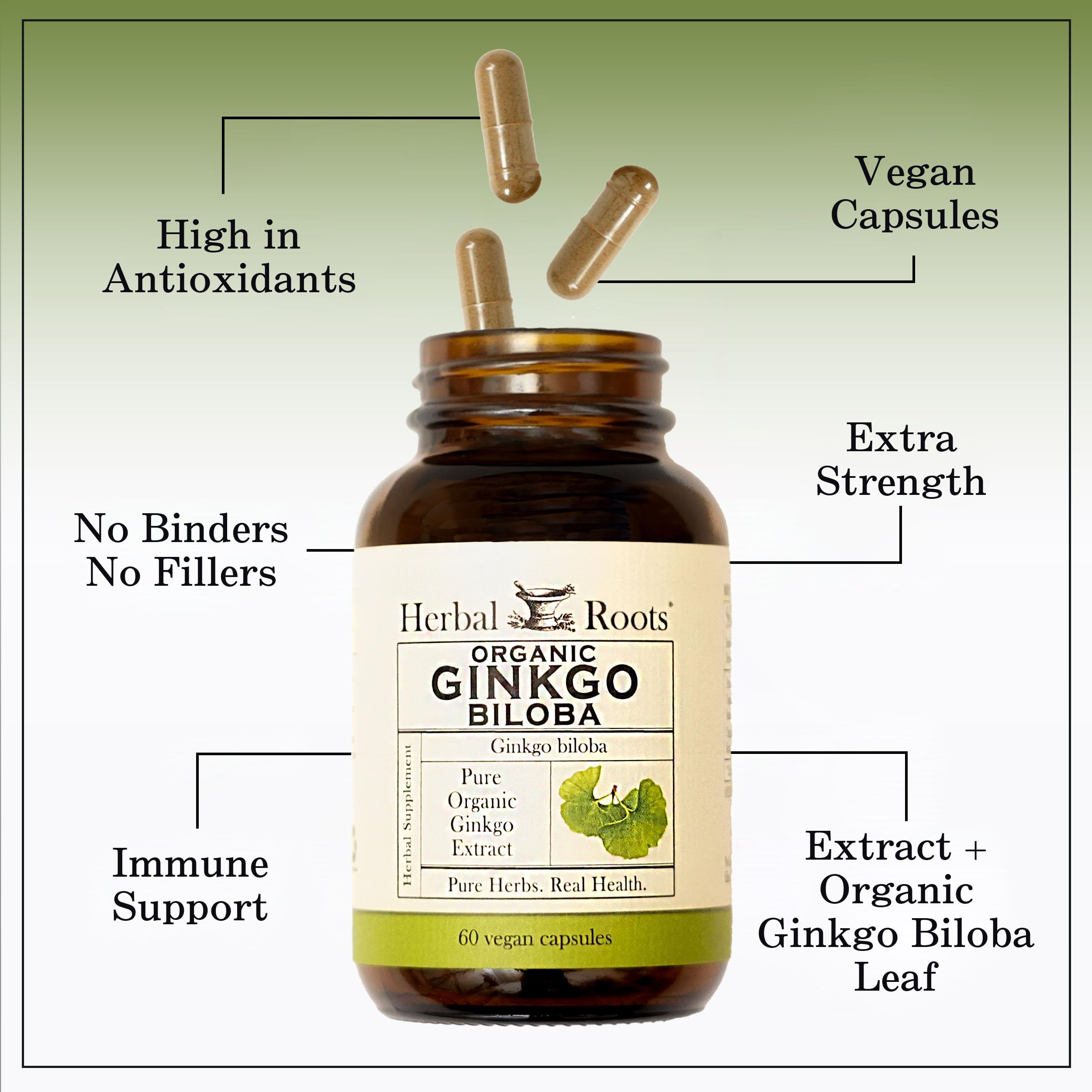 Herbal Roots Organic Ginkgo Biloba Supplement - Brain & Memory Health - USDA Certified Organic - 60 Vegan Capsules — Amazon image 4