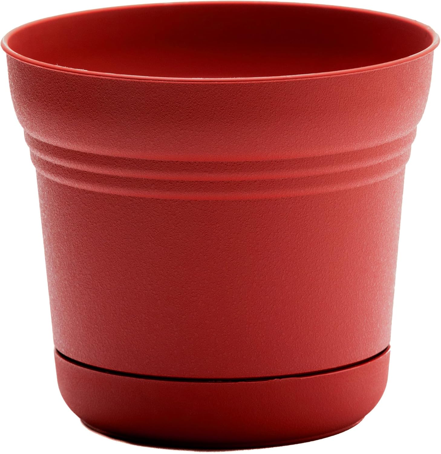 Bloem Saturn Round Planter with Saucer Tray: 12 - Burnt Red - Durable Plastic Pot, Matte Finish, Removable Saucer, for Indoor & Outdoor Use, Gardening, 3 Gallon Capacity