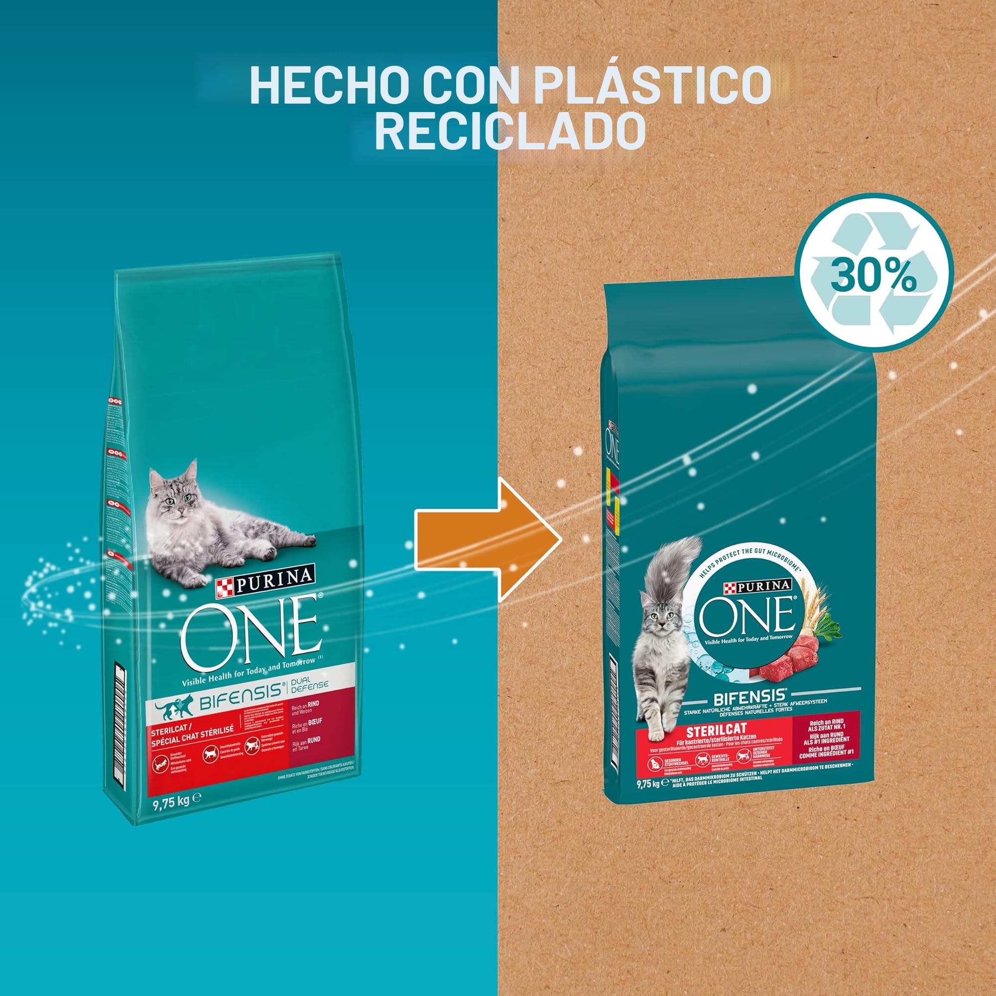 Purina One - Gato bifensis Especial esterilizado Carne de Vaca y Trigo croquetas para Gatos Adultos 9,7 kg