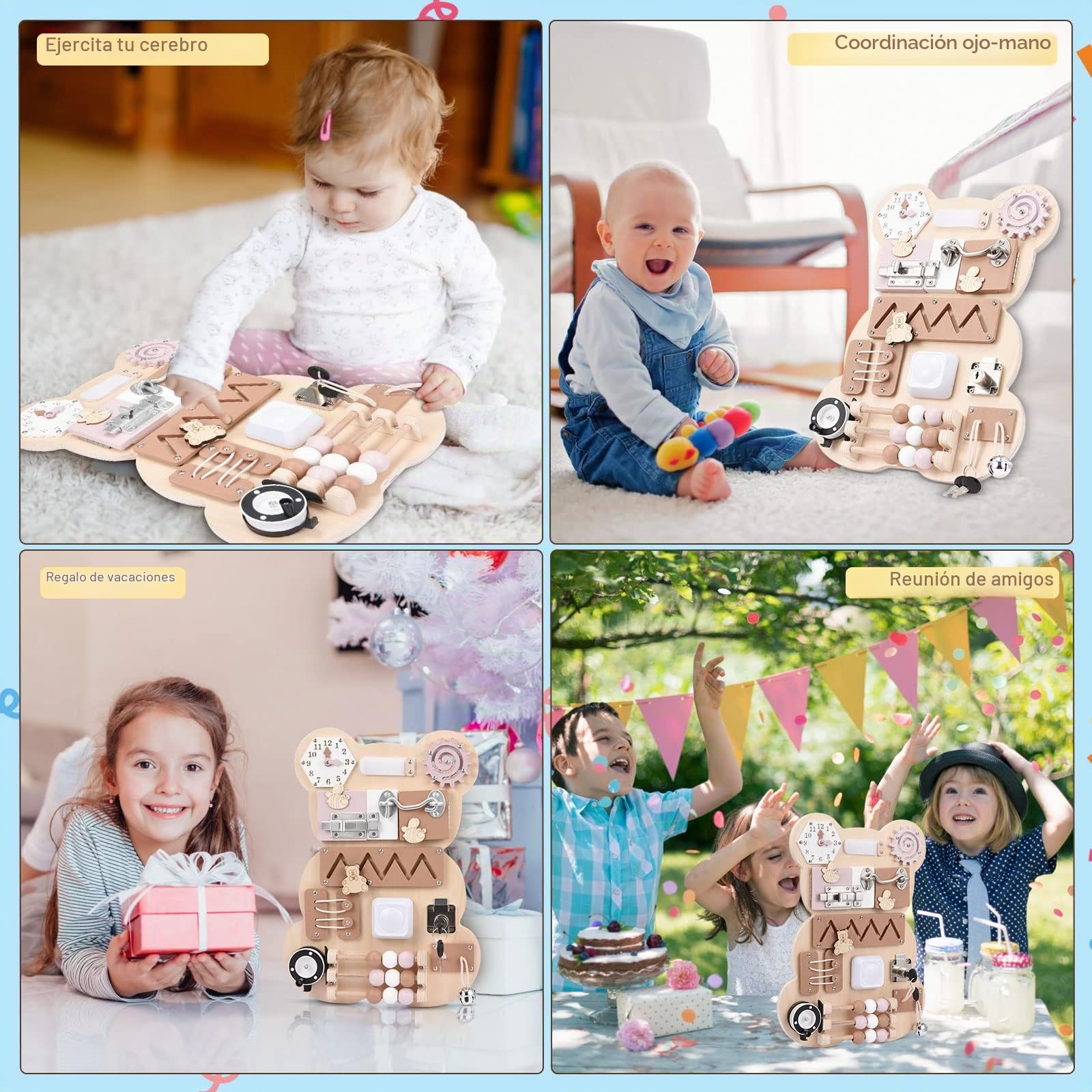 Tablero Ocupado Montessori, Busy Board Montessori Panel sensorial Educativo Finas y Habilidades básicas Tablero Sensoriales para 1/2/3 años