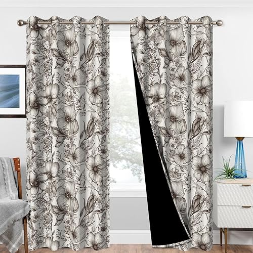 Miniatura 9 de Juego de 2 paneles de cortinas opacas florales azules de 84 pulgadas de largo, con aislamiento térmico insonorizado, con ojales, para oscurecer la