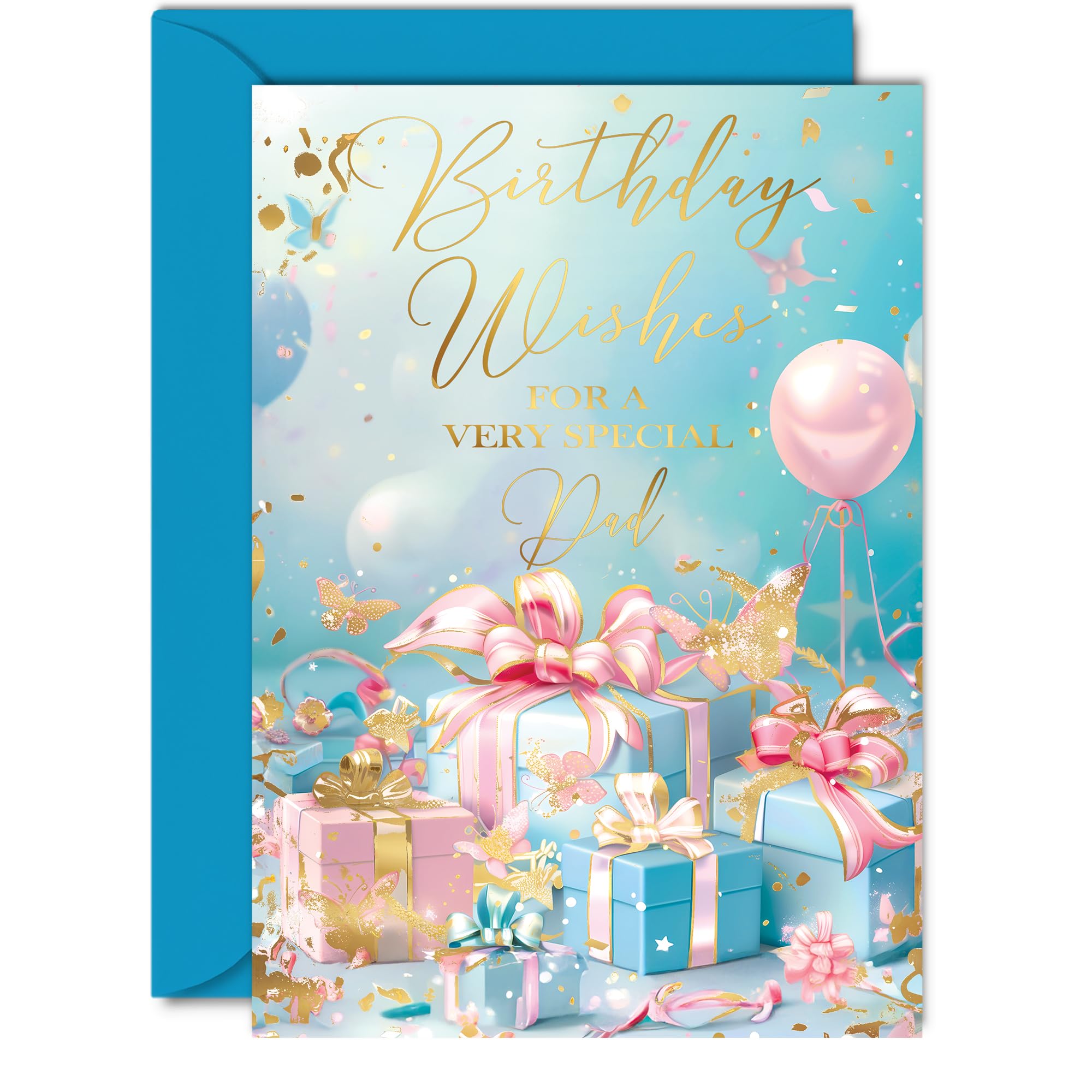 Beautiful Gold Birthday Cards for Dad - Fantastic Golden Presents - Elegant Traditional Pretty Birthday Card for Dad from Son Daughter, A5 Father Gorgeous Greeting Cards Gift