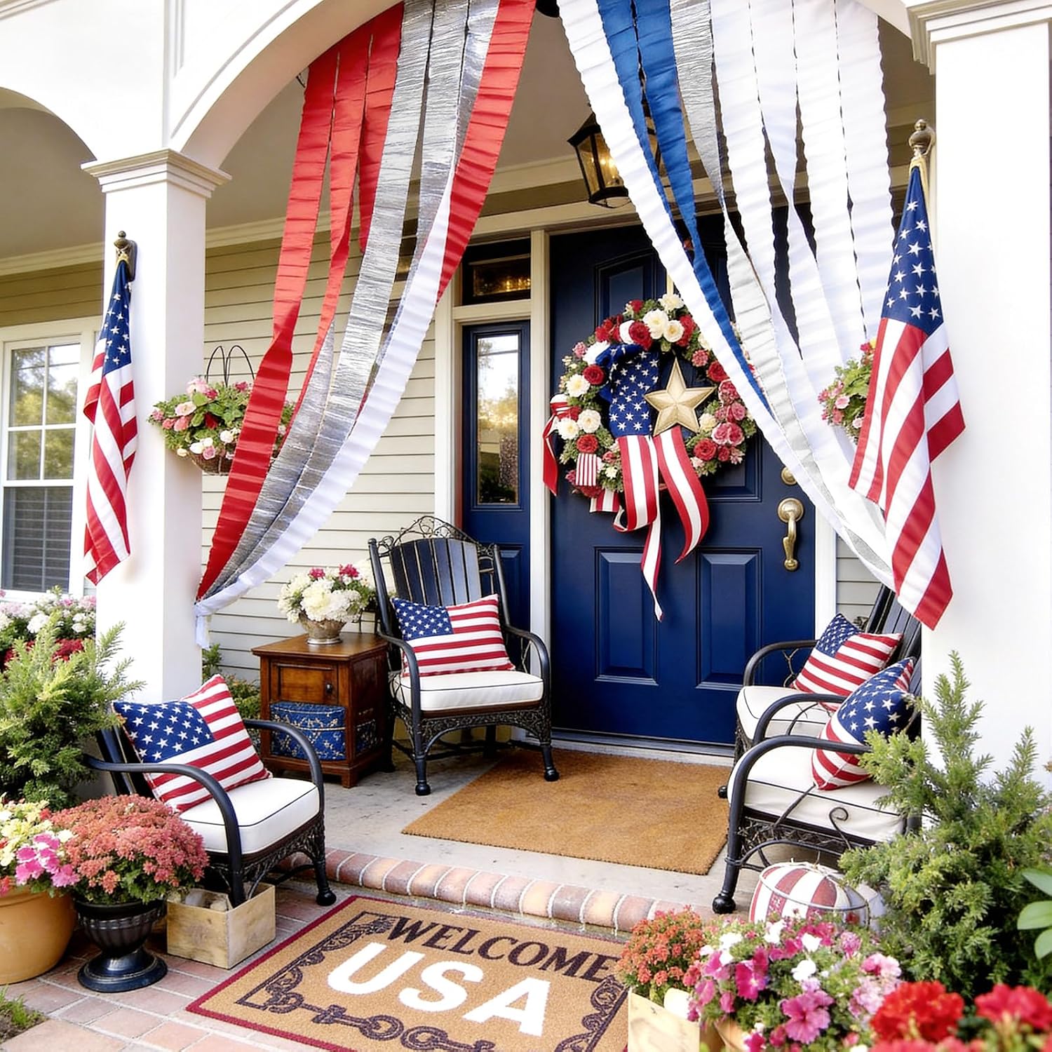 NICROLANDEE Patriotic Decorations - 8 Rolls Red White Blue Crepe Paper Streamers for 4th of July Decorations Independence Day U.S. 250th Anniversary Memorial Day American Theme Party Decorations