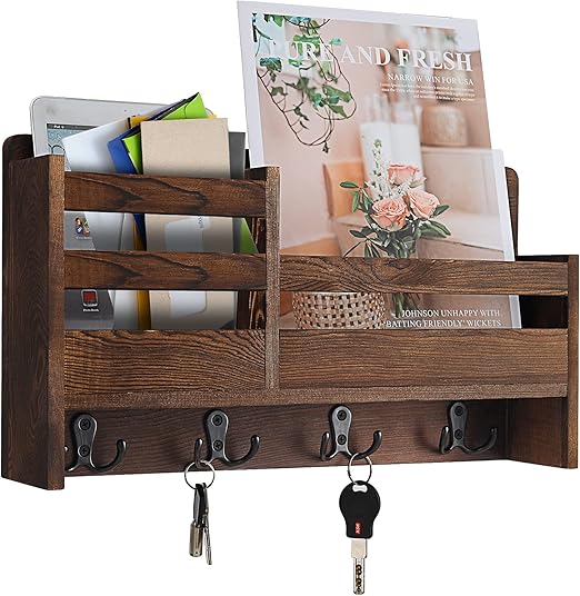 Amazon.com: MASTLU Wall Mounted Mail Rack Key Holder Wooden Mail ...