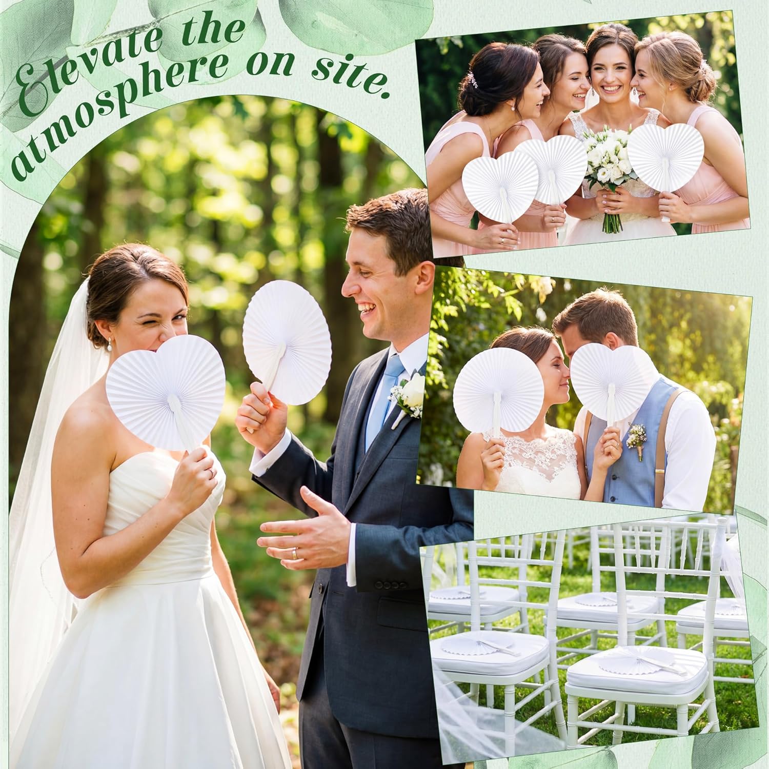 150 Pack White Paper Fans Round and Heart Shaped Hand Folding Fan Wedding Favors Decor Fan for Wedding Birthday Celebration Party Guests Bulk