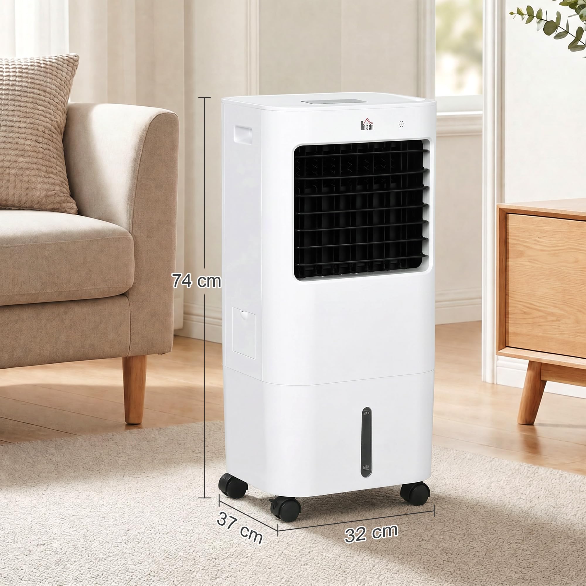 HOMCOM Refroidisseur d'air portable 65 W 3 en 1 avec ventilateur par évaporation, réservoir d'eau 15 L, oscillation, télécommande, 3 modes, minuterie 8H, refroidit 20 m², blanc