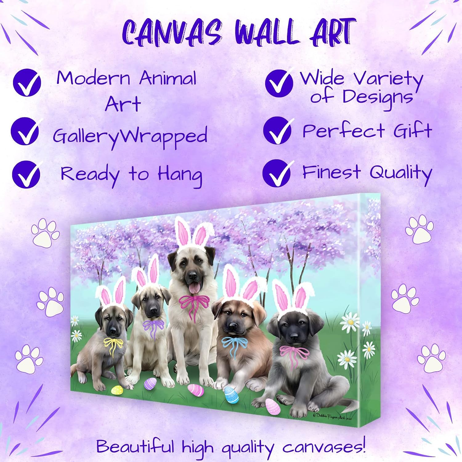 Doggie of the Day Easter Family with Anatolian Shepherd Dogs Canvas Wall Art - Premium Quality Ready to Hang Room Decor - Flat Rolled 11" x 14"