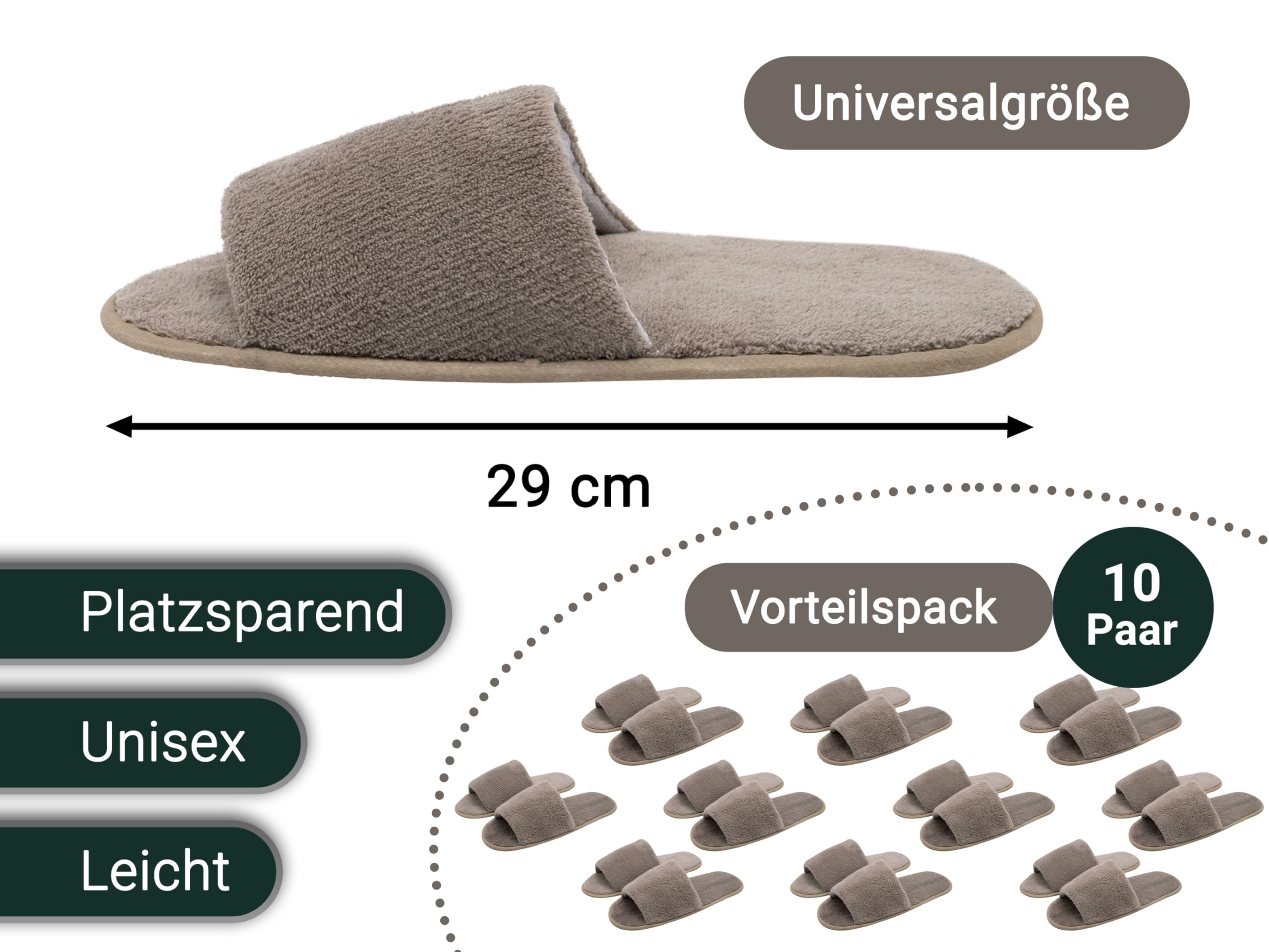 ZOLLNER 10 Paar Einwegslipper Gästehausschuh - Frottierslipper für Reise, Spa, Sauna und Zuhause - rutschhemmende Sohle - offene Spitze - Einheitsgröße - Hotelqualität, 385