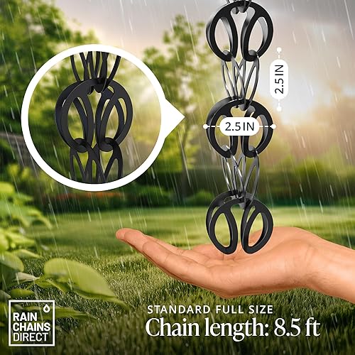 Miniatura 4 de Rain Chains Direct Cadena de lluvia moderna con bucle 85 pies de largo aluminio revestimiento de polvo negro reemplazo funcional y decorativo para
