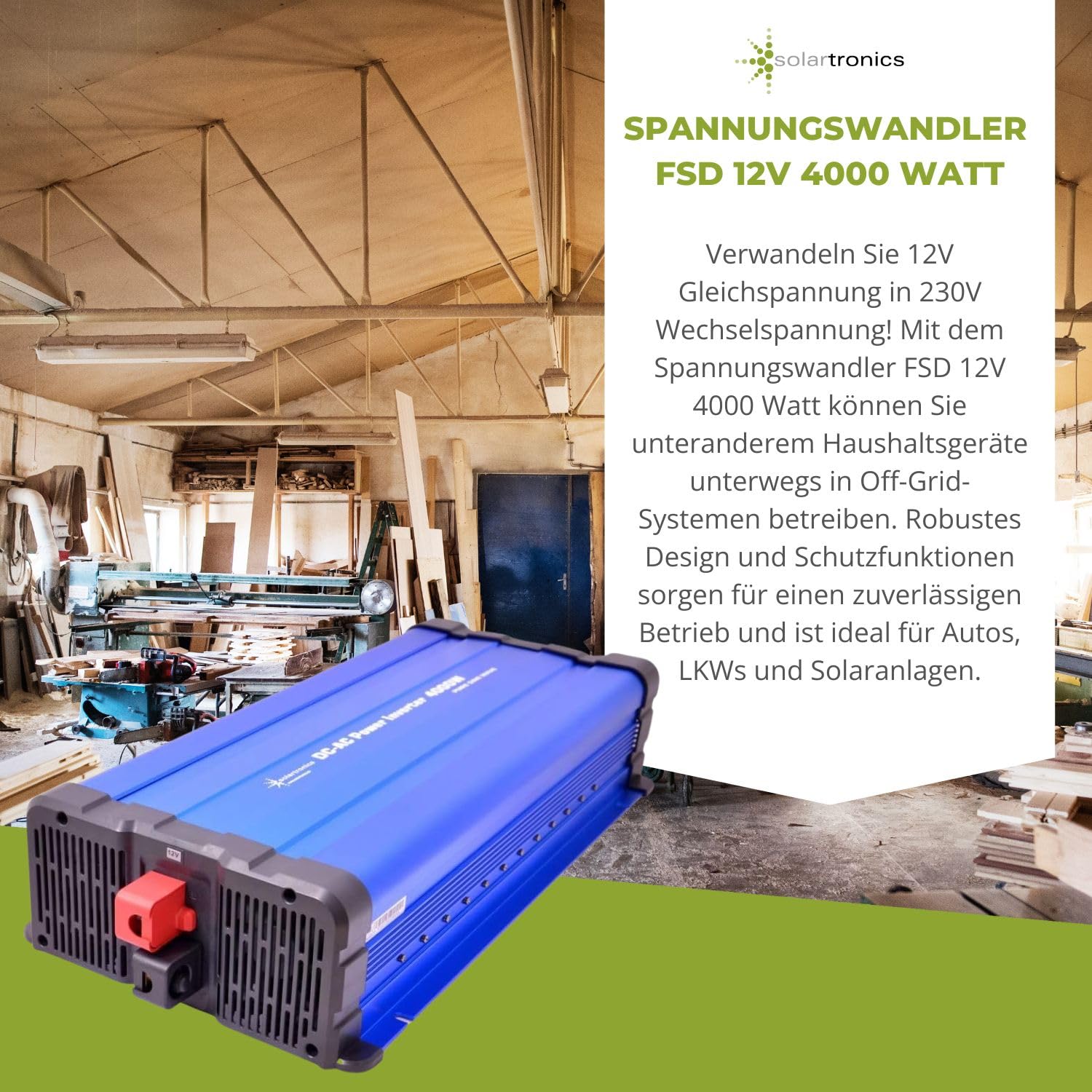 solartronics Przetwornica napięcia FS4000D 12 V 4000 W Czysty sinus niebieski m. Wyświetlacz falownik inwerter