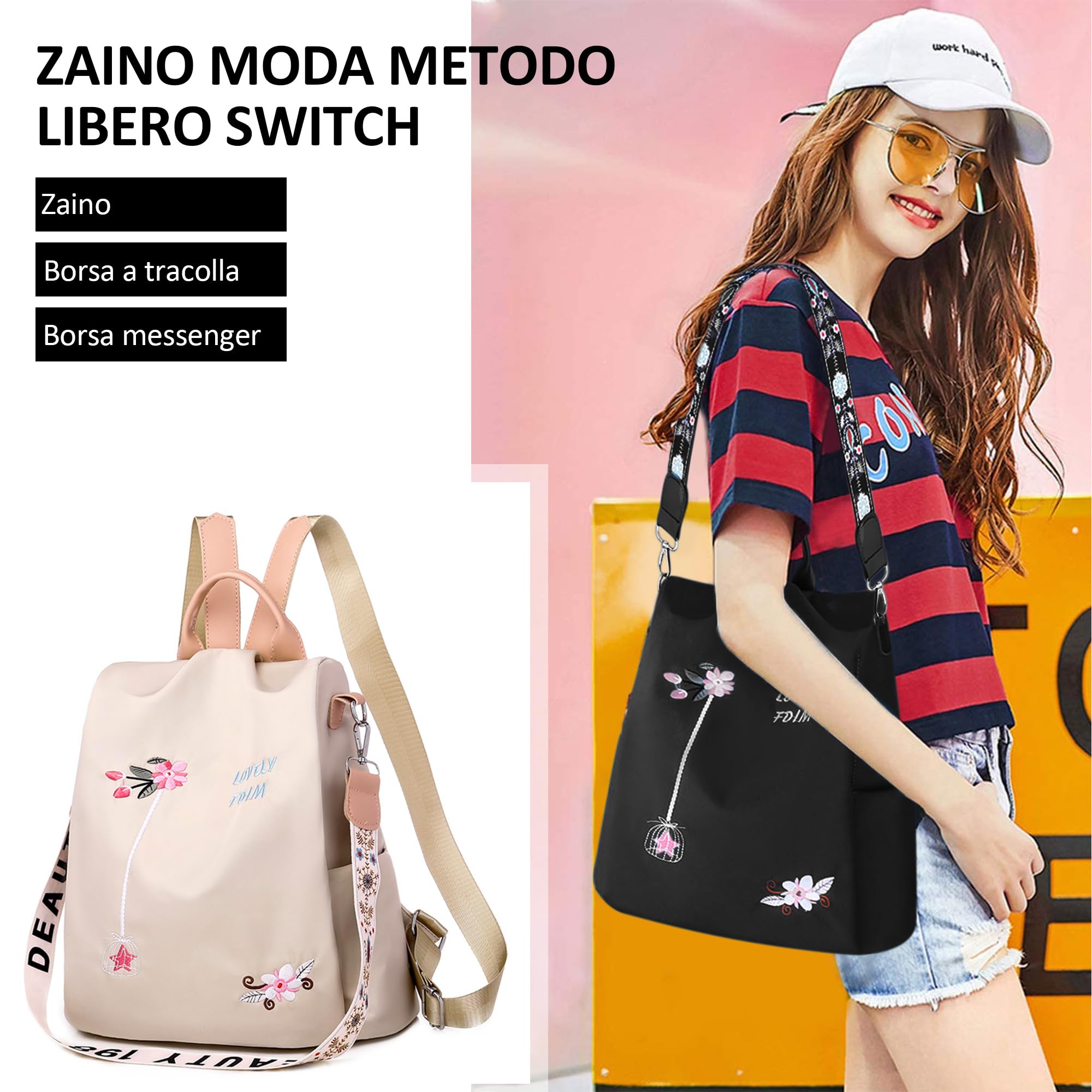 DORRISO Zaino Donna Carino Nylon Borsetta Viaggio Daypack Anti Ladro Zainetto Casual Borse a Tracolla Scuola Outing Nylon Donna Zaino Marrone