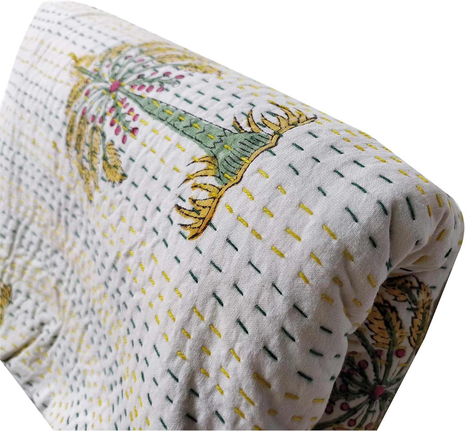 Palm Tree Hand Block Quilt, Kantha Bedspread, Kantha Blanket, Kantha Bedding Throw, Bohemian Bedcover