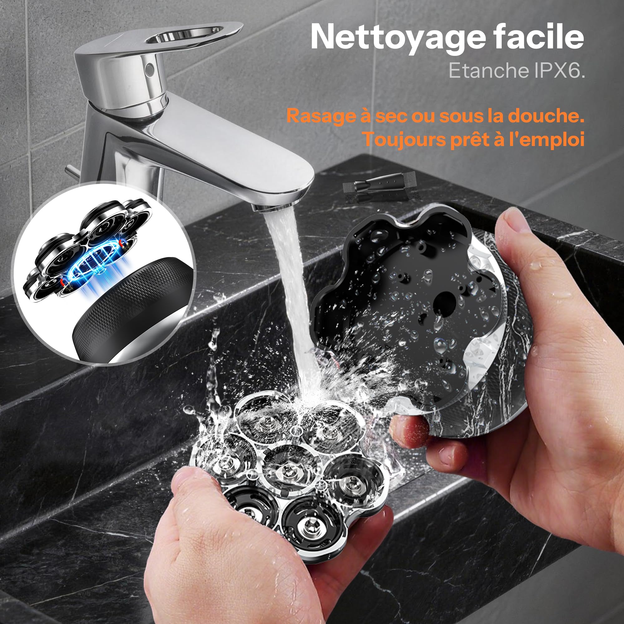 Rasoir Tete Chauve Homme, Yeerain 7D Flexible Rasoir avec 2 Vitesses Réglables, Tondeuse Crane Chauve Sec & Humide, Longue durée de vie des piles, Facile à Nettoyer, Chargement USB-C