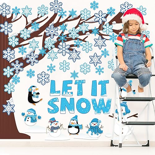 Miniatura 5 de 94 piezas de decoración de tablón de anuncios de invierno para el aula, árbol de copo de nieve Let it Snow, decoración de aula, copo de nieve,