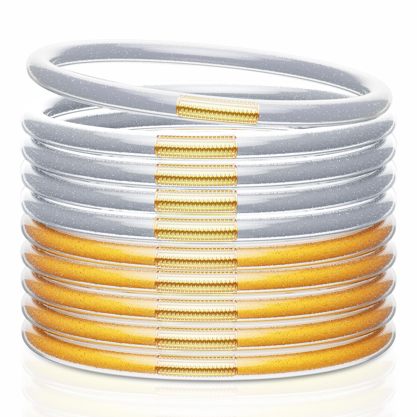 Glitter Jelly Bracelets, Soft Silicone Glitter Filled Jelly Bangles Bracelets Women- Sparkling Fashion Bangles for Women