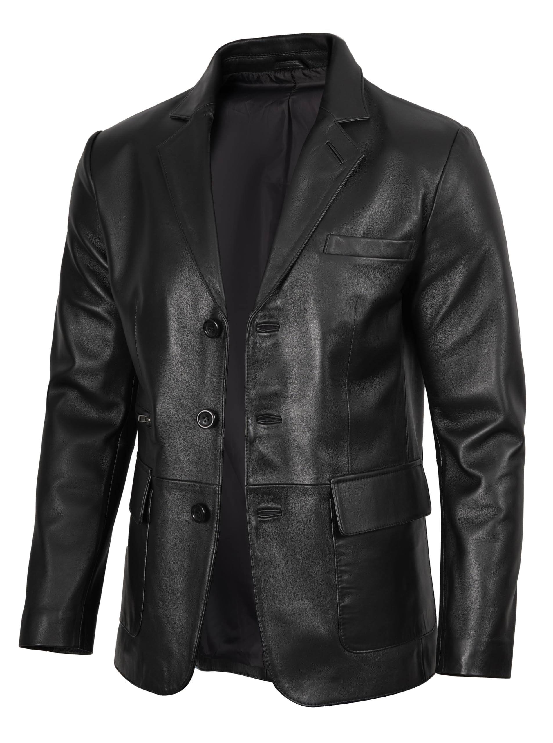 fjackets Mens Leather Blazer Jacket — Real Lambskin Leather Sport Coat, 3-Button, Business to Weekend