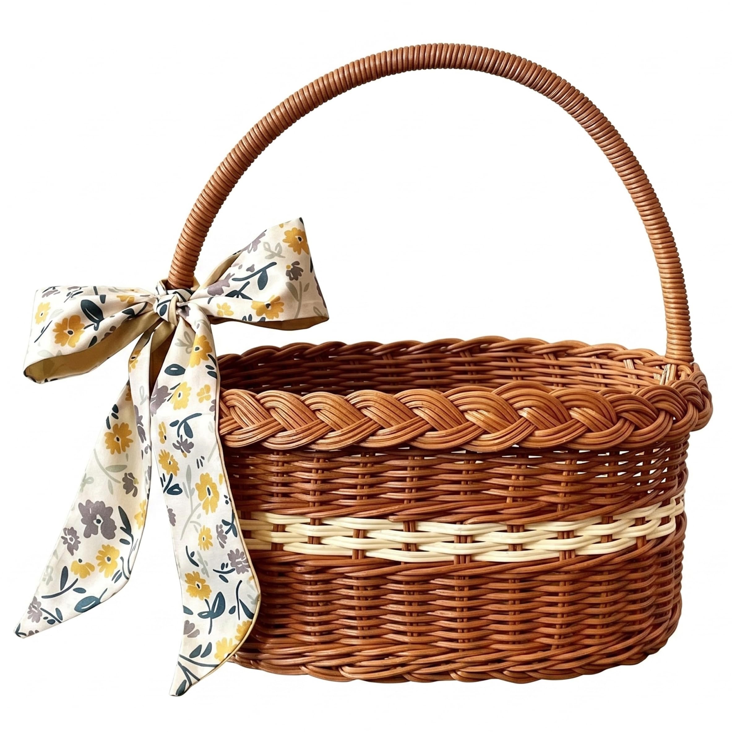 Yeaxxsqy Wicker Picnic Basket: Woven Basket with Decorative Ribbon & Handle, Multipurpose Storage & Decor Baskets, 11.8x8.7x5.9in