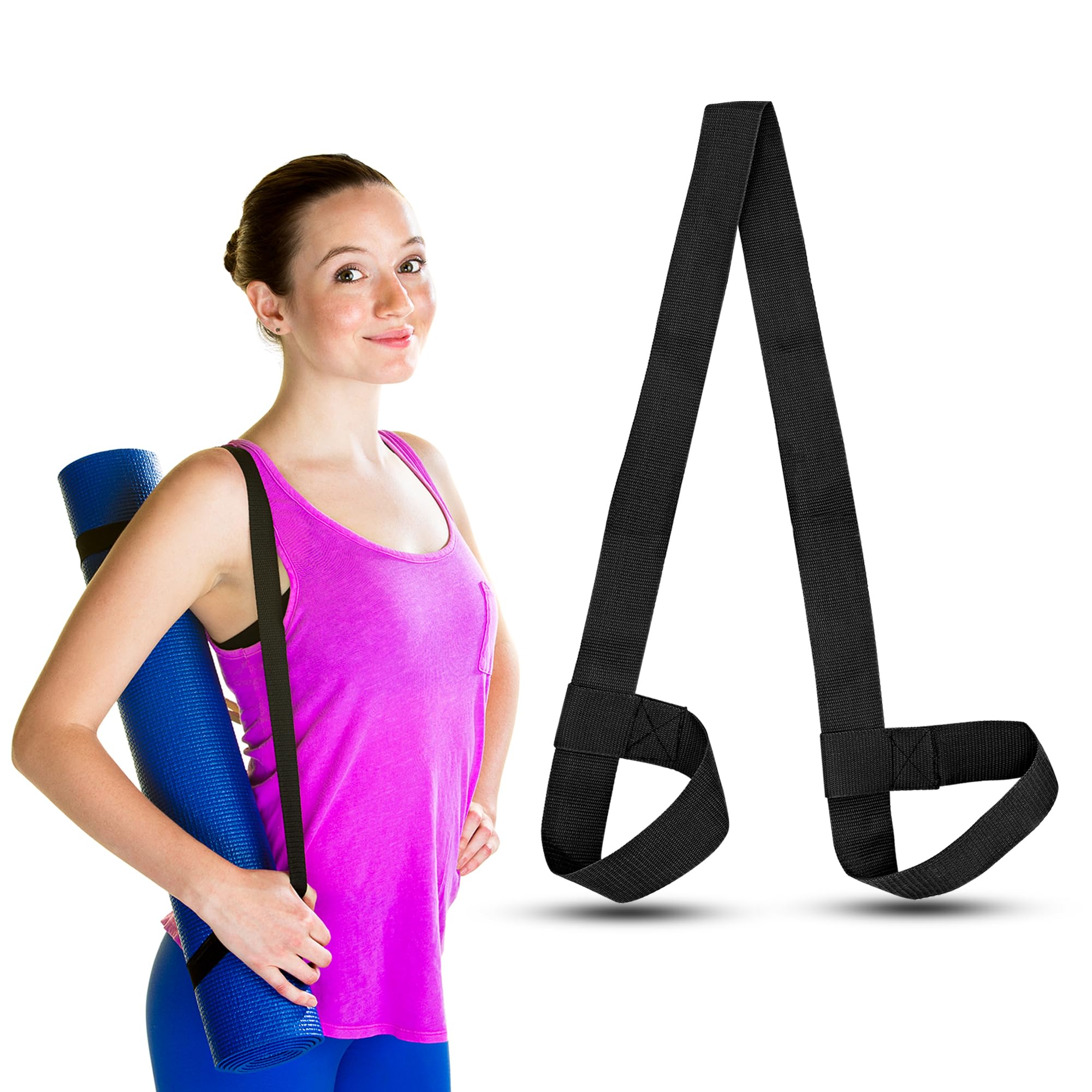 Sialpro Unisex Black Yoga Mat Carry Strap Adjustable Loops Exercise Mat Holder Gym Mat Carrier Portable Shoulder Roll Carrying Sling Stretching Straps For All Mat Sizes (Black)