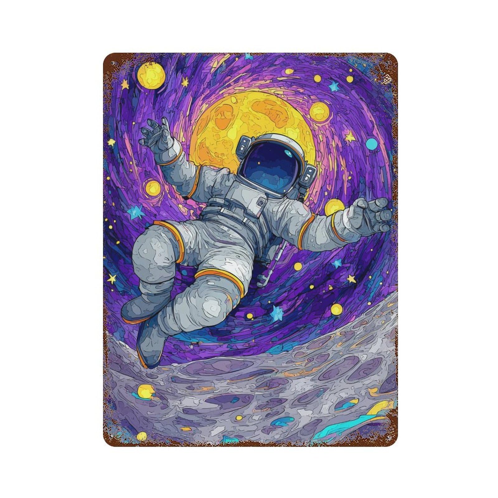 Cosmic Astronaut Journey-4 Decorative Tin Sign 15.7"x11.8", Vintage Wall Decor for Garage, Pub Or Kitchen