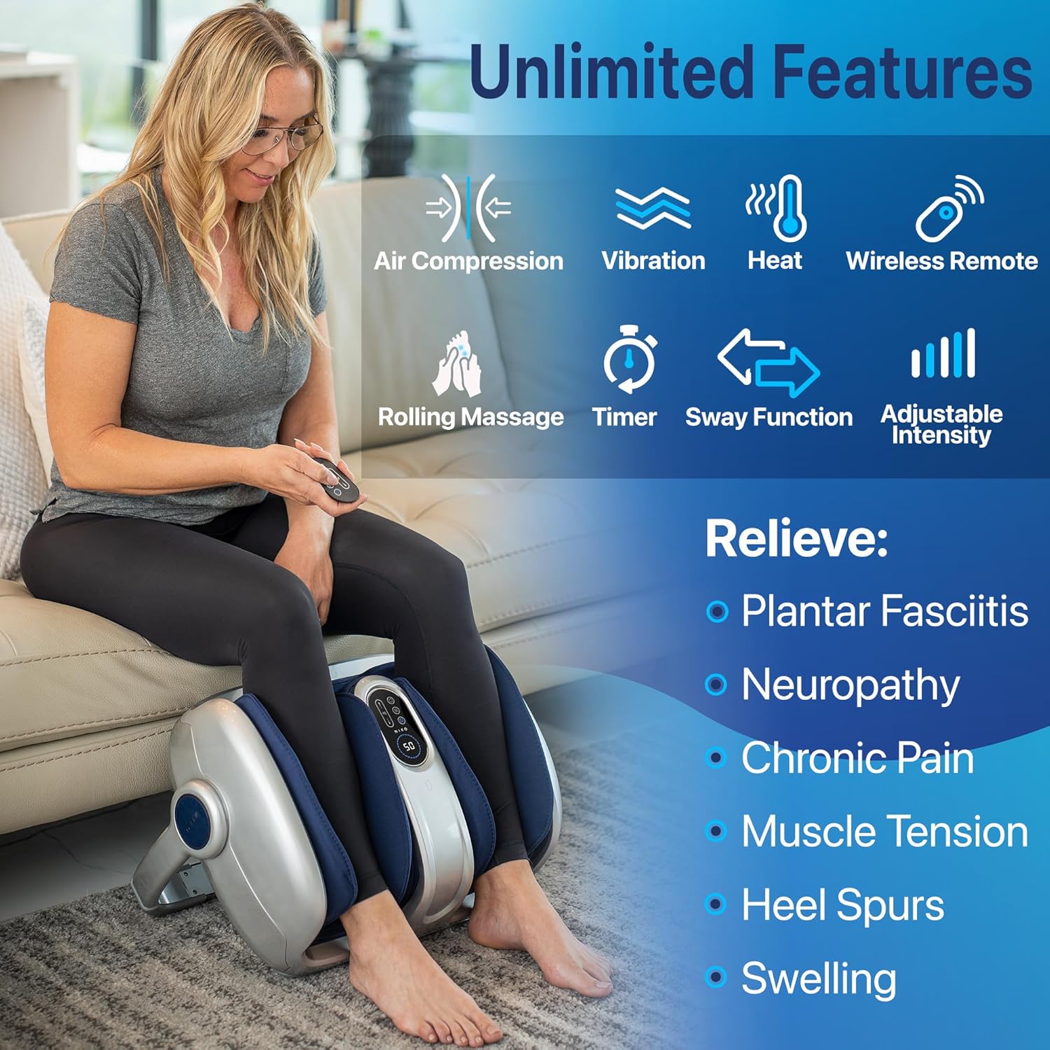 MIKO Shiatsu Foot Massager for Circulation & Pain Relief - Deep Tissue Kneading, Heat Therapy for Plantar Fasciitis, Neuropathy, Diabetics - Fits Up to Size 15