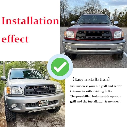 Miniatura 2 de Rejilla frontal compatible con pastillas Tundra BaseLimitedSR5 2000 2000 2001 2002, estilo TRD con luces LED, parrilla frontal ABS, negro mate