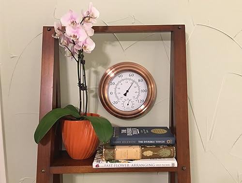 Miniatura 3 de 8 pulgadas decorativa de metal con forma interiorexterior termómetro y el higrómetro Cobre antiguo