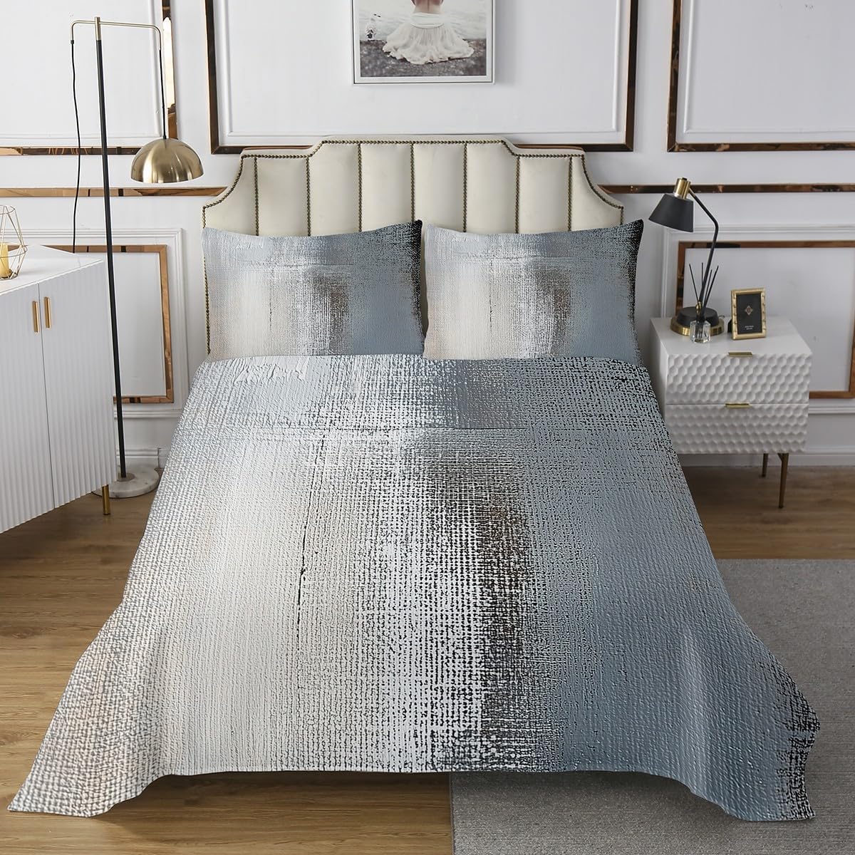 Erosebridal Gray Gradient King Quilt Set Tie Dye Coverlet Set for Women Men, Ombre Grunge Bedding Set Abstract Watercolor Bedspread Set, Aesthetic Bed Quilt Room Decorations