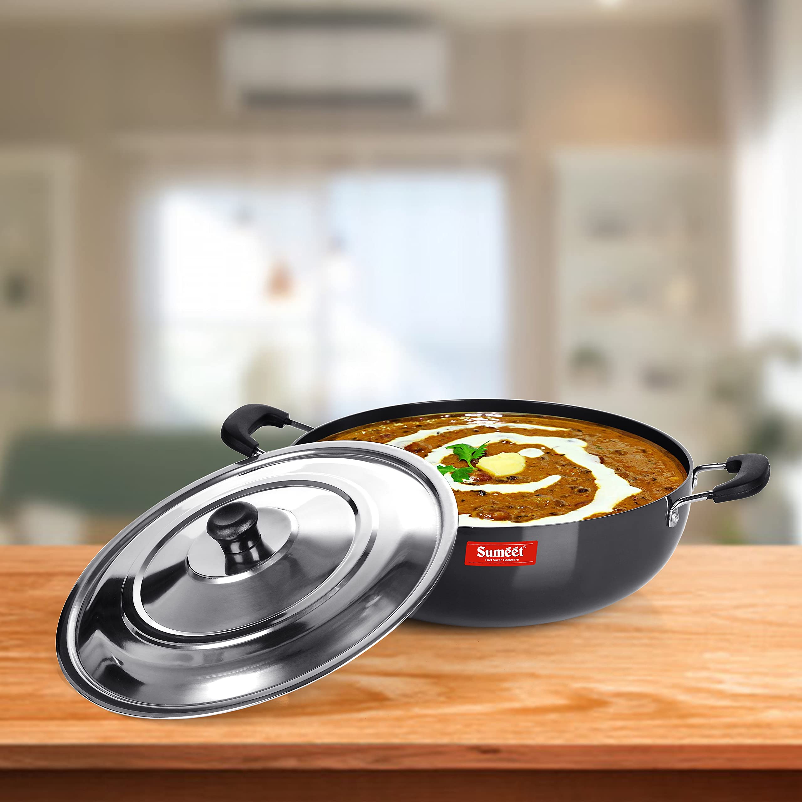 Sumeet 3mm Hard Anodized Deep kadai with Stainless Steel Lid Big Size No. - 15 (28.5cm Dia. 4.5 liter Capacity) - Image 3 thumbnail