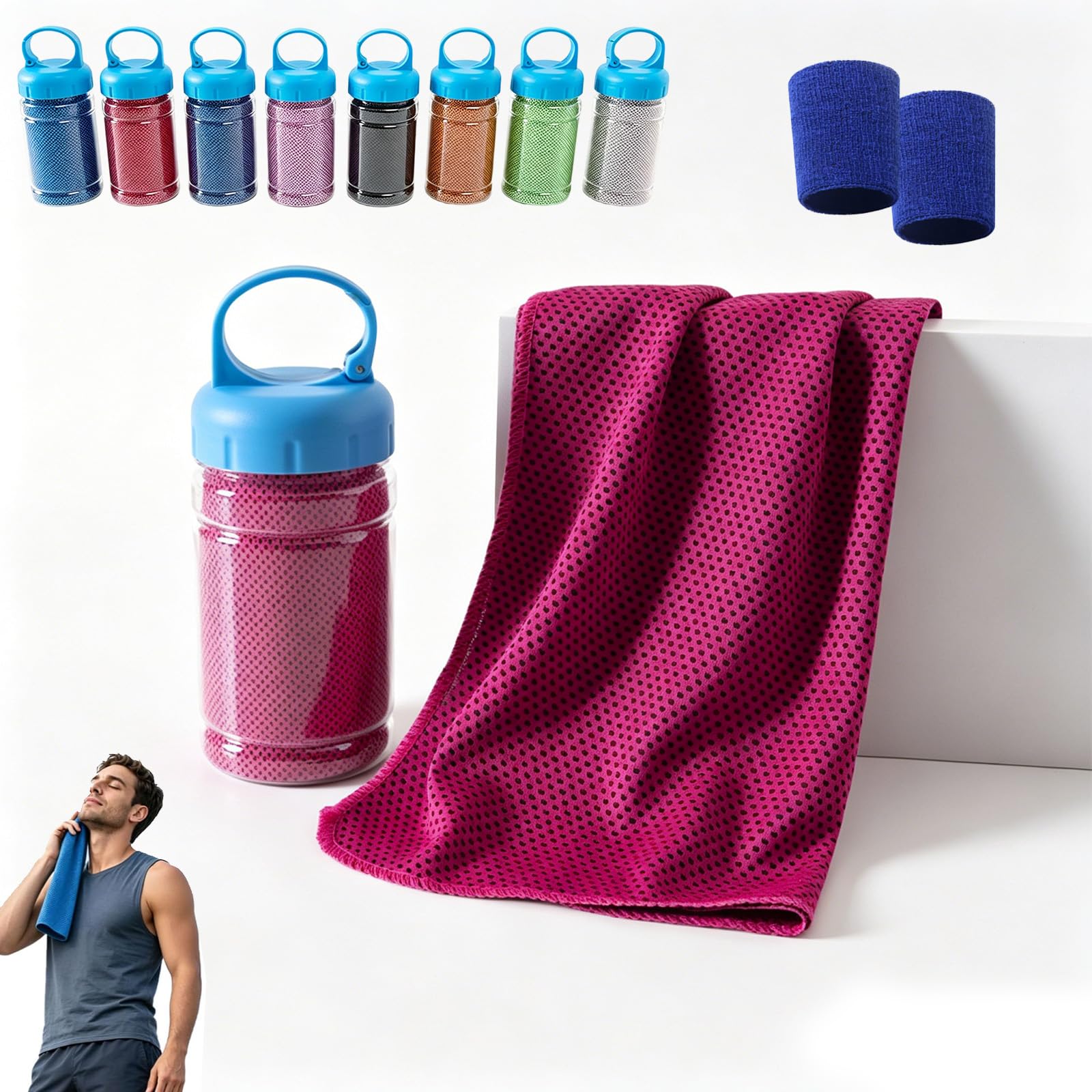 Cooling Bottle Cold Sweat Towel, Absorbent Quick-Drying Gym Cooling Towels, Coolings Bottle Instant Chill Sports Towels, Reusable & Soft for Yoga Gym Travel Camping &Outdoor Sports (Burgundy,L)