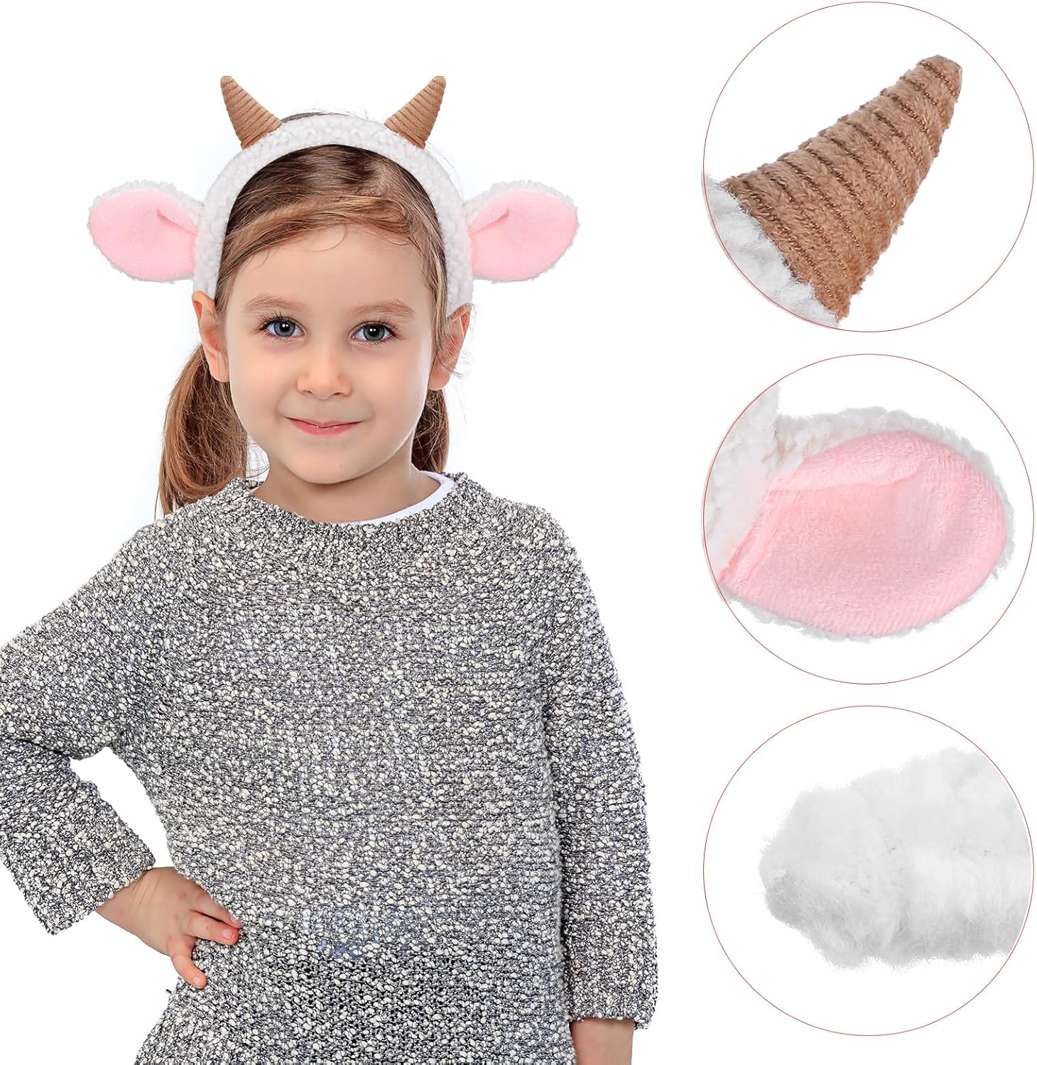 Sheep Headband with Sheep Horns and Ears White Lamb Costume Cute Lamb Ear Hair Cute Lamp Cosplay Hair Band Animal Sheep Costume Accessories Spiral Hair Bobbles - Image 5