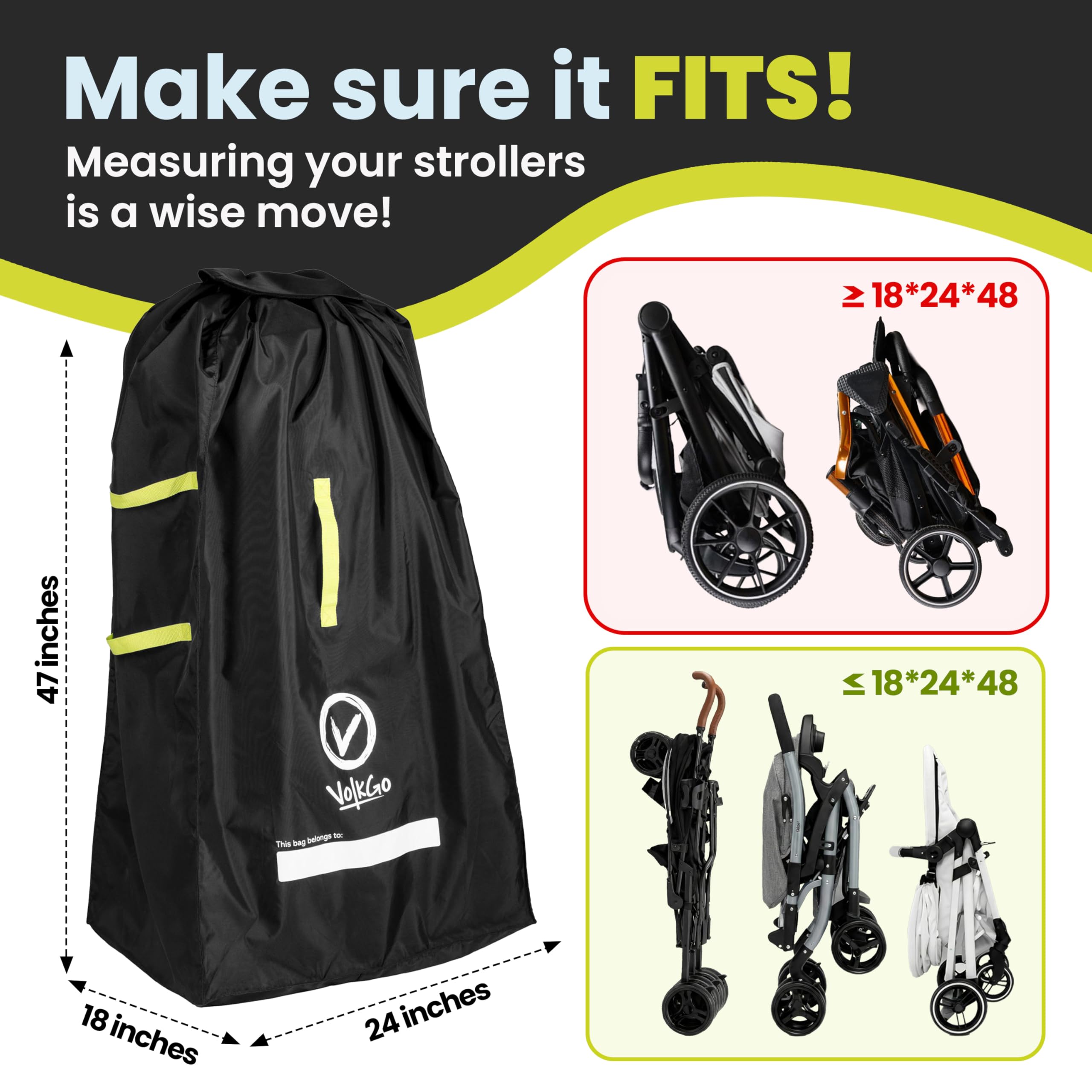 VolkGo Sac de contrôle pour Poussette Parapluie Simple, Durable et léger, résistant à l'eau, Fermeture à Cordon avec verrou réglable, poignée en Sangle, Fermeture éclair Extensible