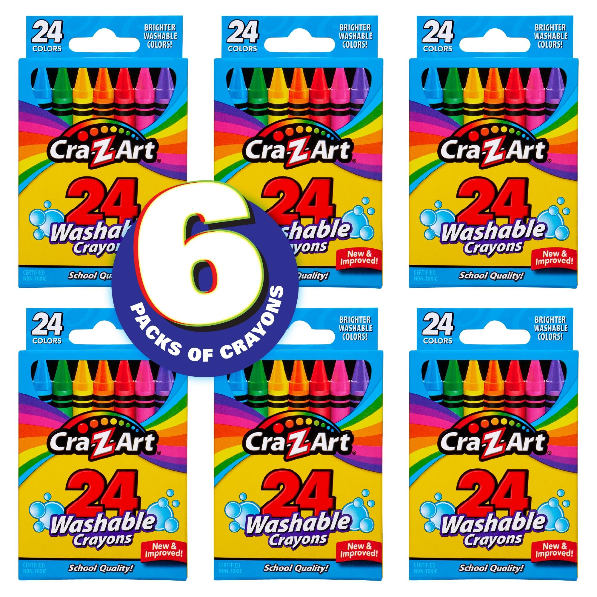 Cra-Z-Art Washable Crayons, Bulk Pack, 24 Count, 6 Packs of Crayons, Bulk School Supplies for Classroom, Back to School Essentials