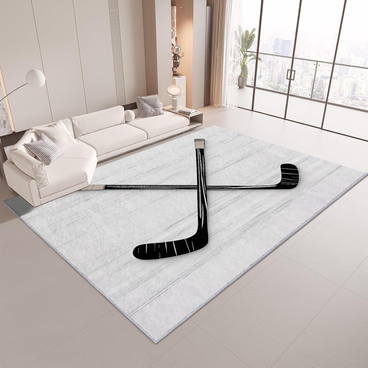 Hockey Tapis 90x150 cm Sports Moquette Antiderapant à Poils Courts Tapis 3D Lavable en Machine Convient aux Petits Salons Chambres Couloirs et Salles à Manger b-3111