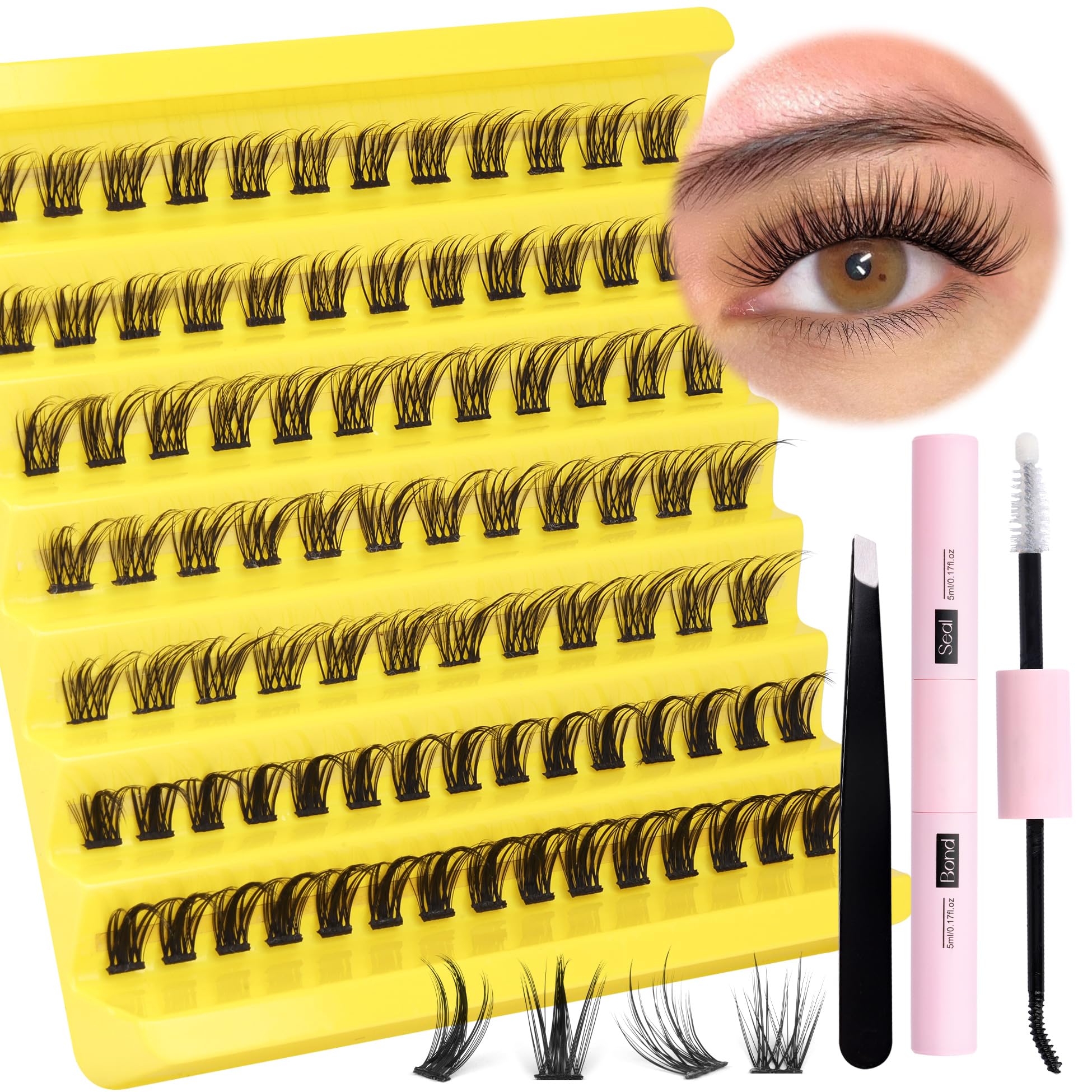 DIY Lash Extension Kit Cluster Lashes Kit Natural Look Lash Clusters Strong Hold Lash bond and Seal CC Curl False Eyelashes Tweezers by ALICE