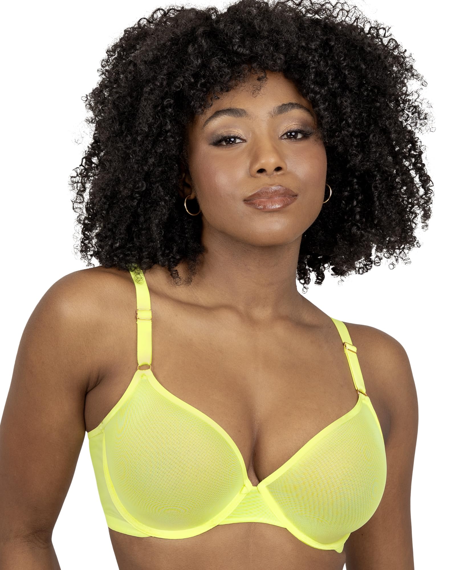 Smart & Sexy Women's Sheer Mesh Demi Underwire Bra, Electric Yellow, 38E