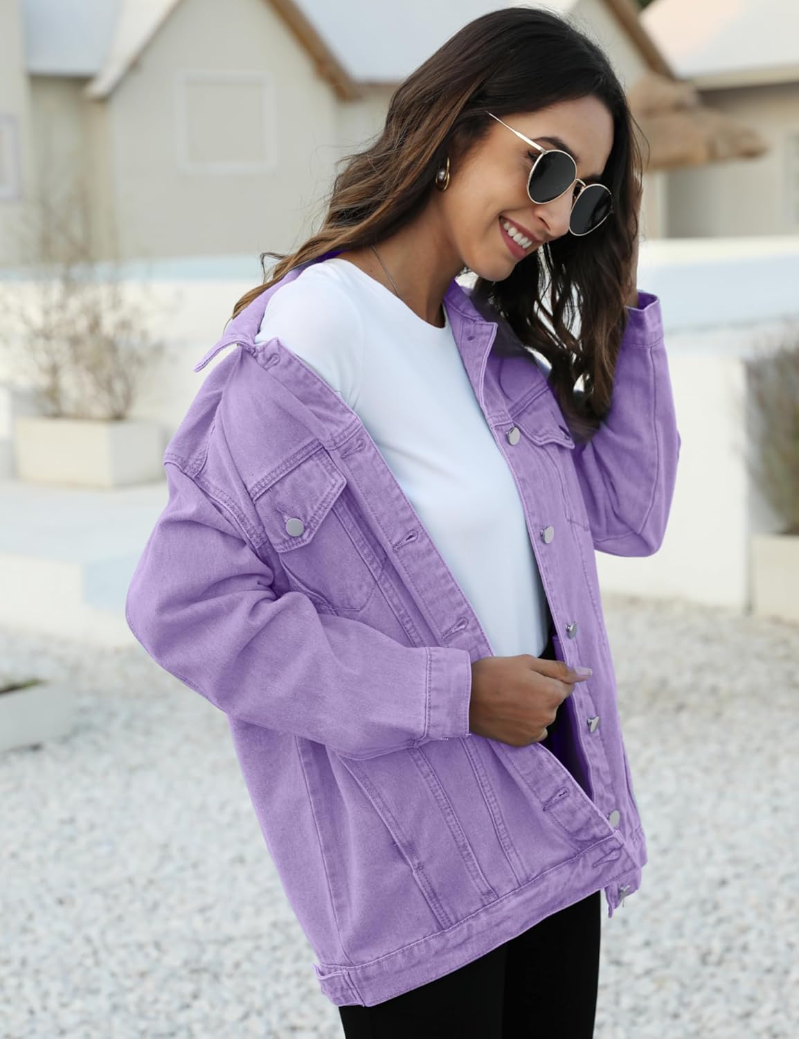 Omoone Women’s Oversized Mid Long Denim Jacket Jean Biker Coat