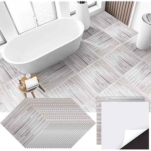 Spiareal 48 Pieces Peel and Stick Floor Tiles Vinyl Flooring 12 x 12 Inch Stick on Floor Tile Self Adhesive Waterproof DIY for Bathroom Kitchen Bedroom Living Room(Wood Grain)