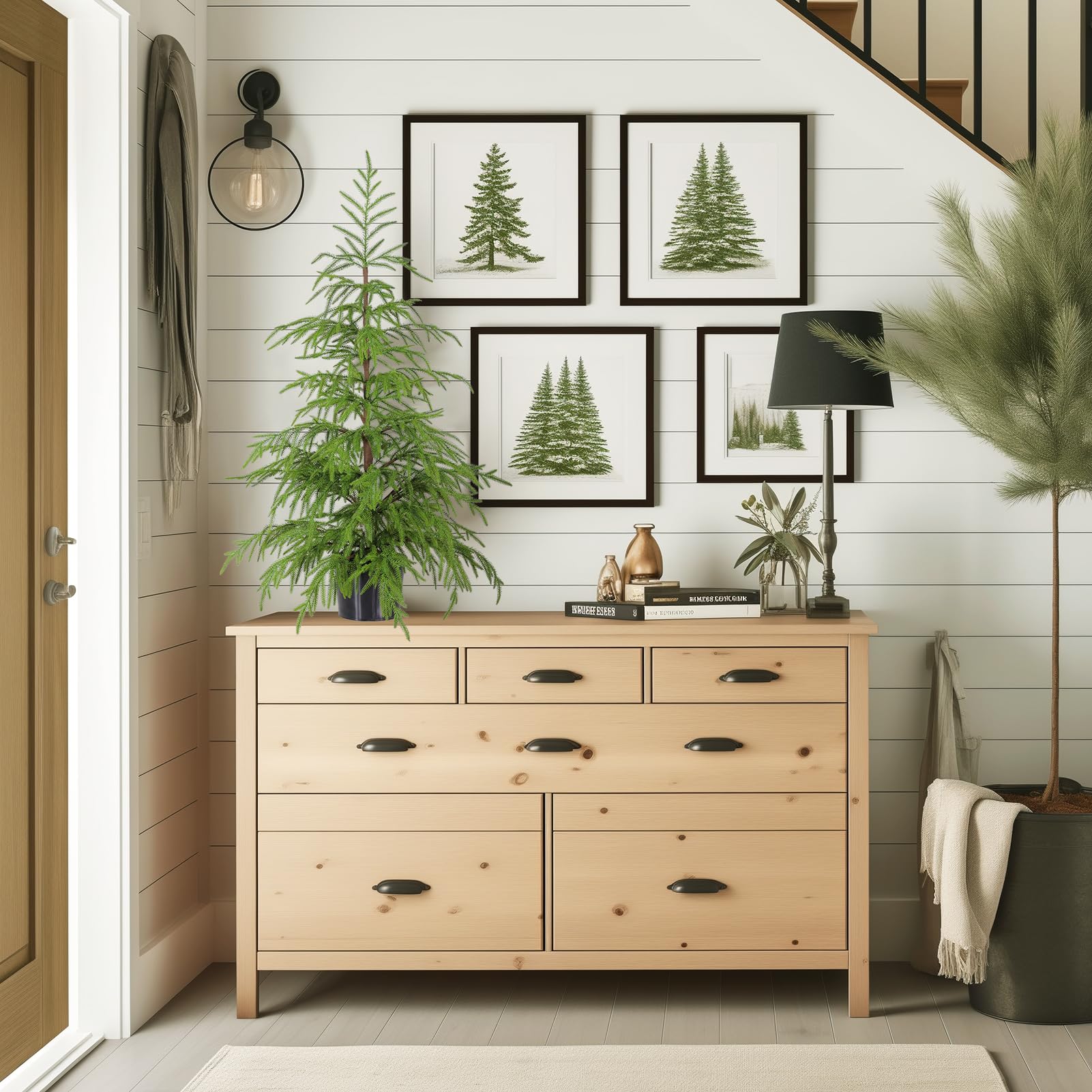 WBHome Künstlicher Norfolk-Kiefer für den Tisch, 91,4 cm, künstlicher Baum, getopft, grün, für Veranda, Weihnachten, Innen- und Außenbereich, Ornament-Dekorationen inklusive