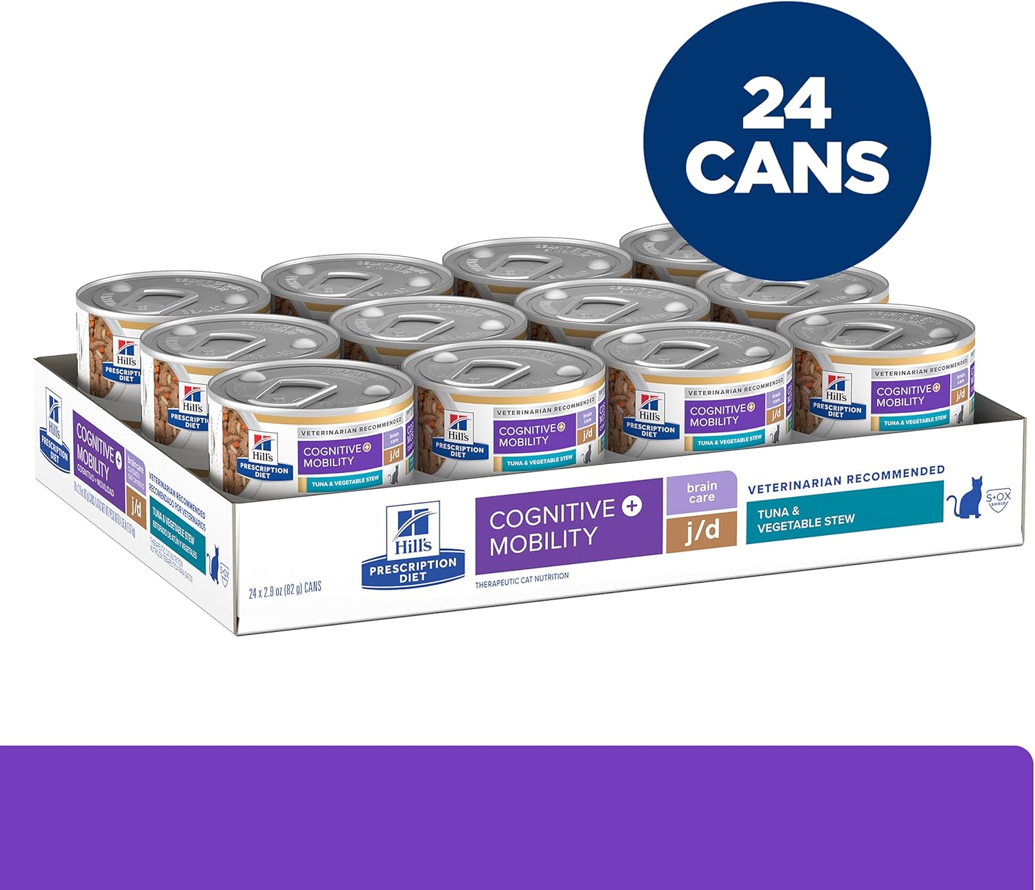 Hill’s Prescription Diet Brain Care + j/d Joint Care Wet Cat Food, Vegetable & Tuna Stew, 2.9 oz. Cans, 24-Pack