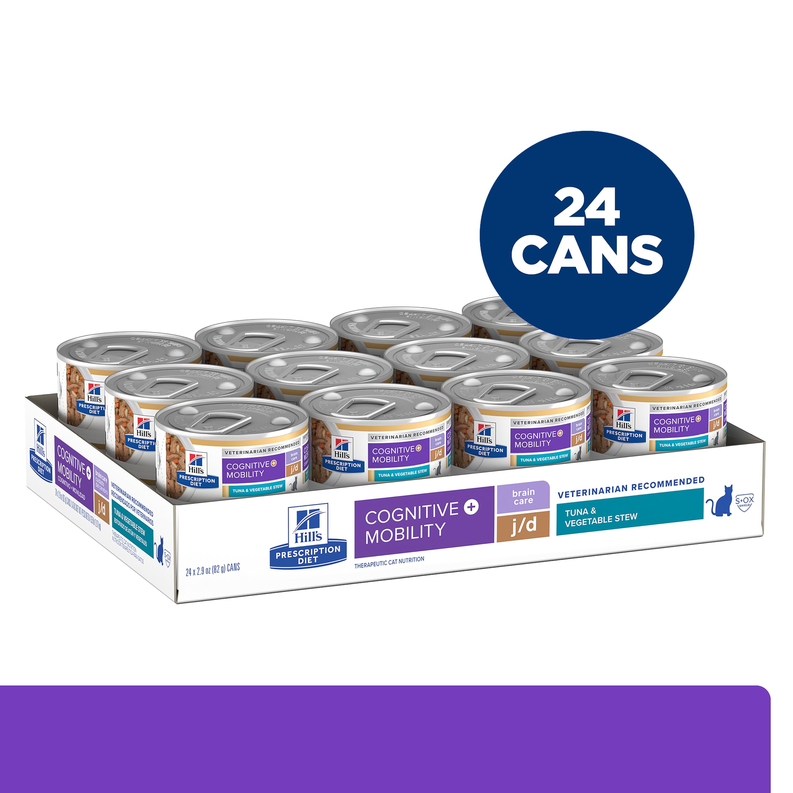Hill's Prescription Diet Brain Care + j/d Joint Care Tuna & Vegetable Stew Wet Cat Food, 24 x 2.9 oz Case