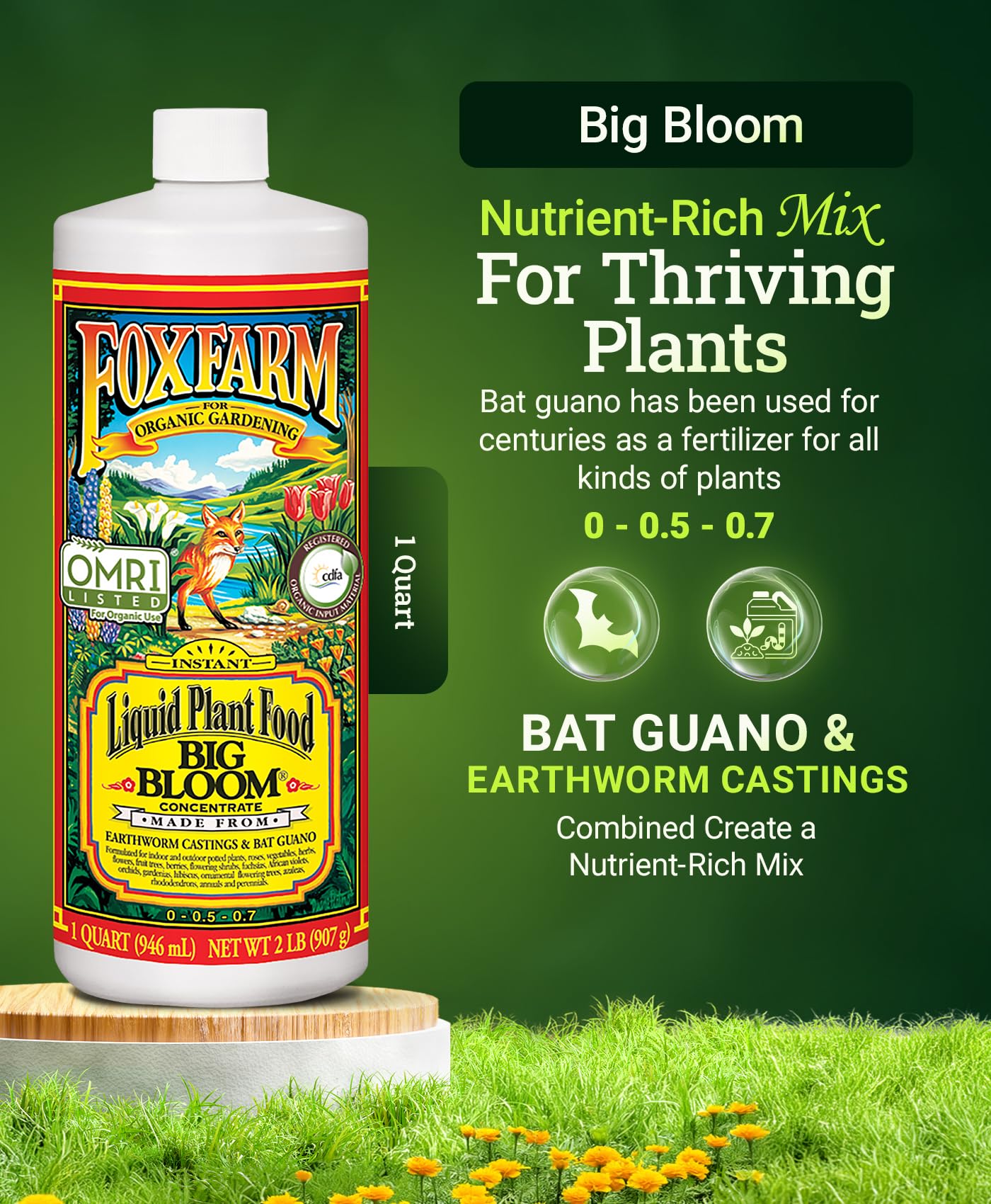 FoxFarm FF79010 1-Quart Big Bloom Liquid Concentrate 0.01-0.3-0.7