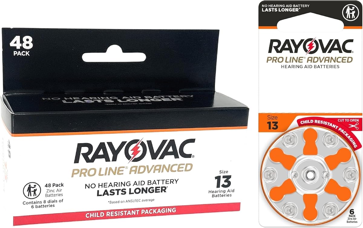 Baterías para audífonos avanzados Rayovac Proline | Talla 13 | La batería más duradera del mundo | Embalaje a prueba de niños (48)