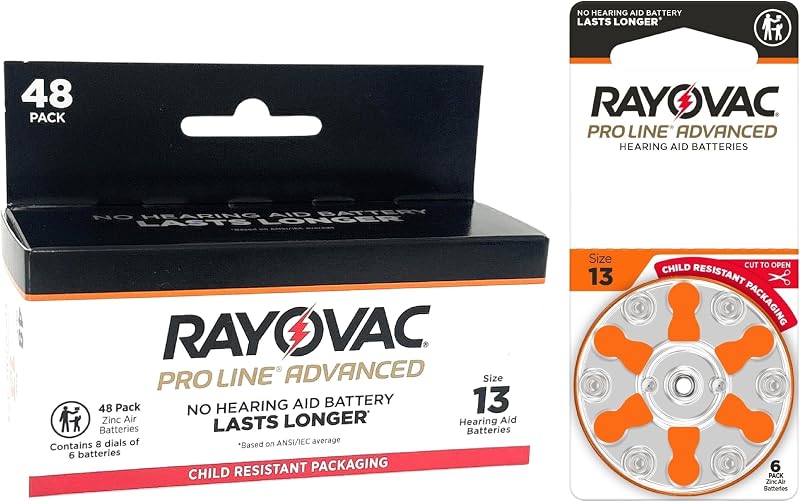 Baterías para audífonos avanzados Rayovac Proline | Talla 13 | La batería más duradera del mundo | Embalaje a prueba de niños (48)