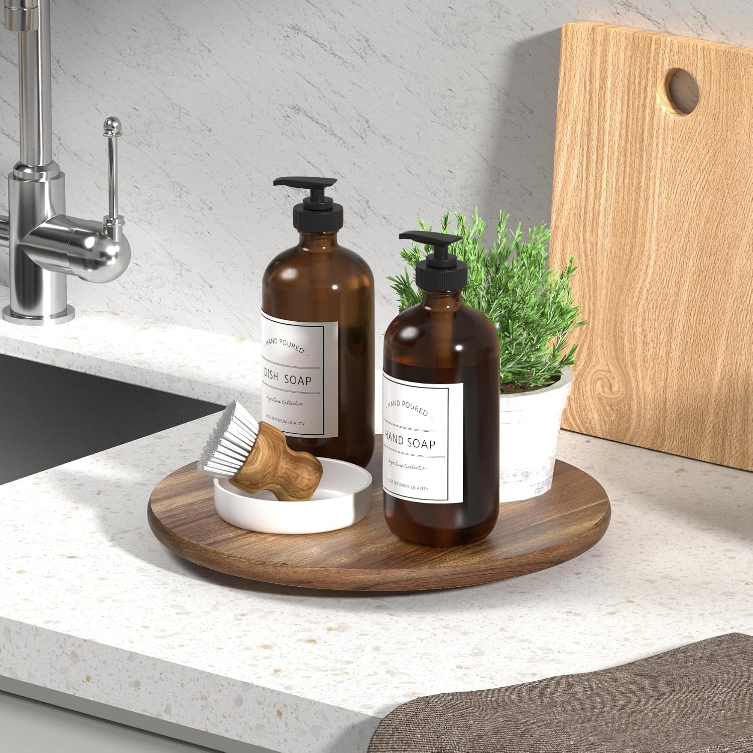 Lazy Susan for Table Top Bamboo Lazy Susan Turntable for Cabinet Kitchen Countertop Organizer for Condiment Bathroom Counter Organizer Decor Sink Tray Acacia Wood 12 Inch