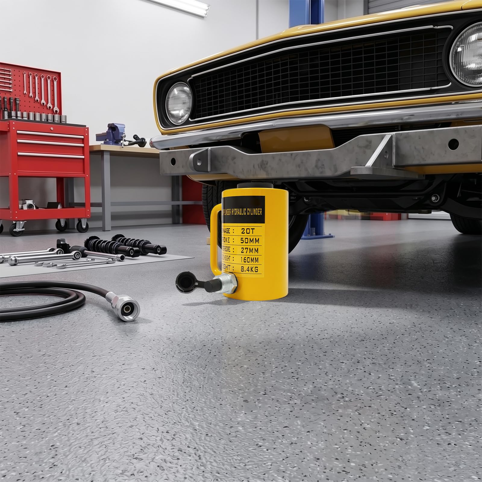 Cilindro hidráulico 20T, elevador de pistón hueco de 60 mm, carrera para elevación, tracción y empuje | Rebobinador de pistón automático portátil ZG3/8 para bomba de mano CP-700