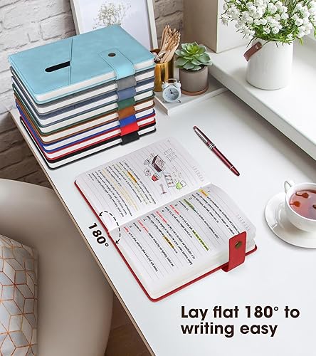 Miniatura 6 de Cuaderno de cuero rayado A5 rojo, juego de diario personalizado de tapa dura con bolígrafo y caja de regalo, 100 páginas de papel de rayas gruesas